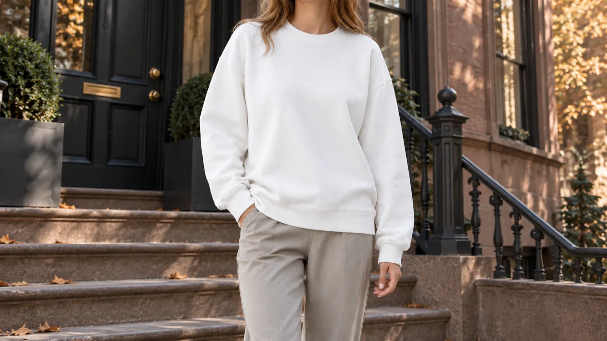 Giulia-Belle Crewneck Sweater in an editorial setting