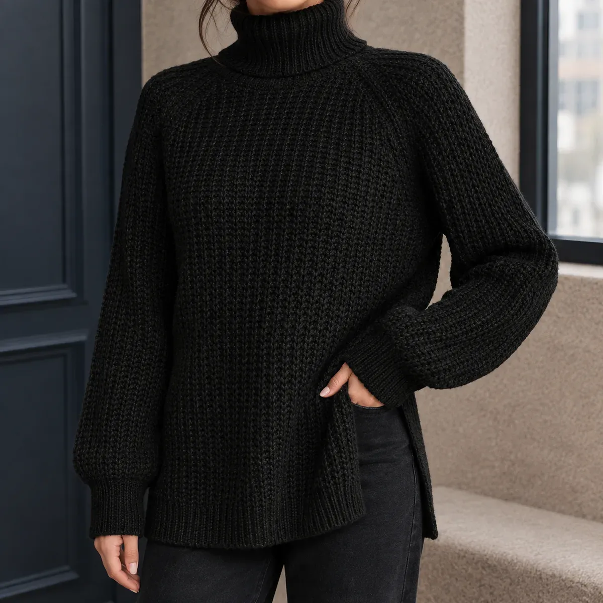 Hyacinth-Faye Ribbed Turtleneck Sweater — gallery photograph 1
